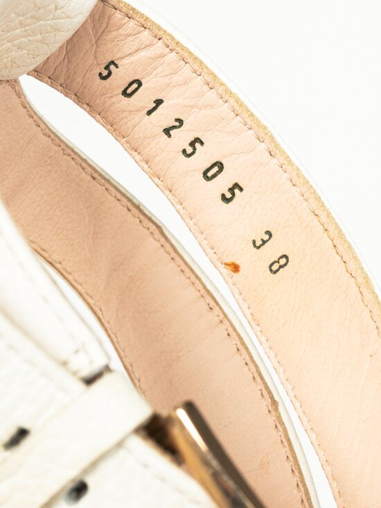 Escada SS14 White & Brown Snakeskin-Embossed T-Strap Mirror-Heel Sandals - Picture 10 of 10